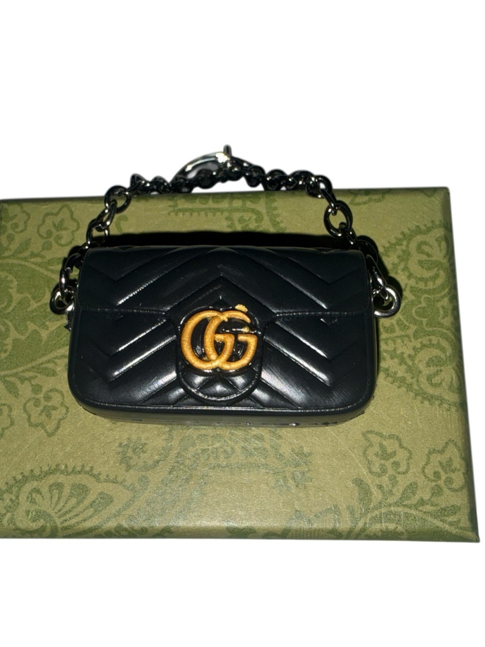 Mini Black Quilted Bag Charm Gold Tone Chain Purse Keychain